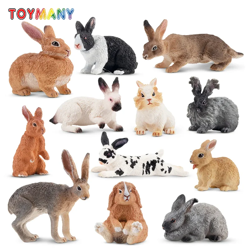 12Pcs Simulation Rabbit Farm Animal Model Toy Mini Rabbits Figures Dolls Action Figurines Toys for Children Set Gift