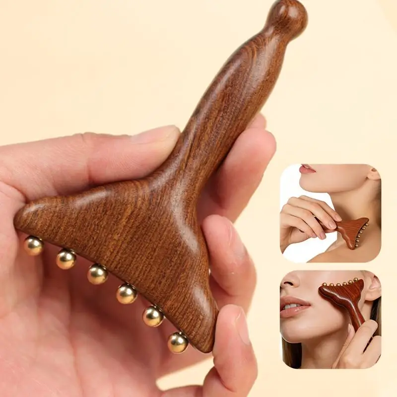 Planche de massage Gua Sha en laiton et cuivre, avec bois de santal, pour le corps, le soulagement des muscles, le drainage lymphatique et le massage des méridiens
