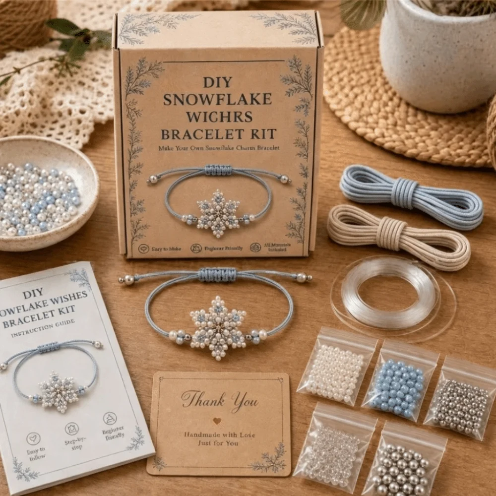 Cute Handmade DIY Bracelet Making Kit Elk Bead Hand Jewelry Craft Set Gift Box Snowman Christmas Bracelet Kit Holiday Gift
