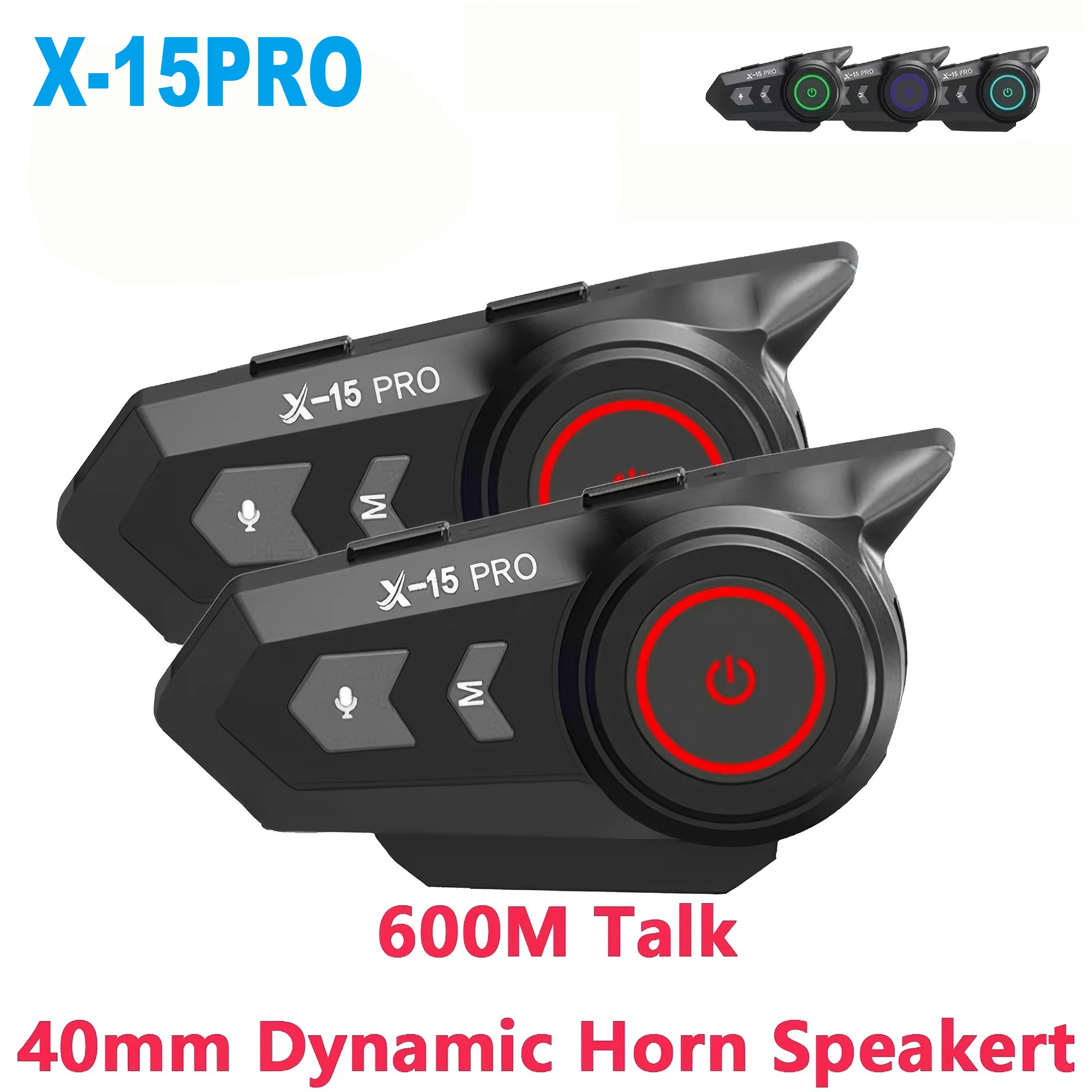 

X15-PRO Motorcycle Helmet Bluetooth Headset 600M Talk 40mm Dynamic Horn Speakert Intercom Colorful 5 Color Ambient Light