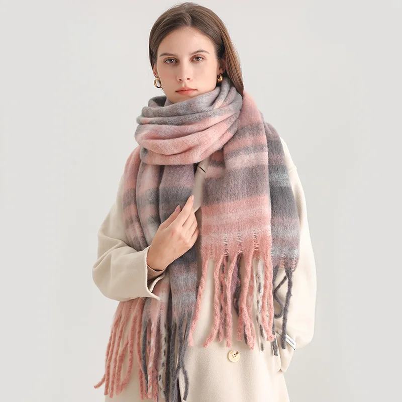 Imitate Cashmere Scarf Fashion Plaid Striped Tassels For Woman Winter Outdoor Keep Warm Shawls Lady Soft Long Thick Scaves