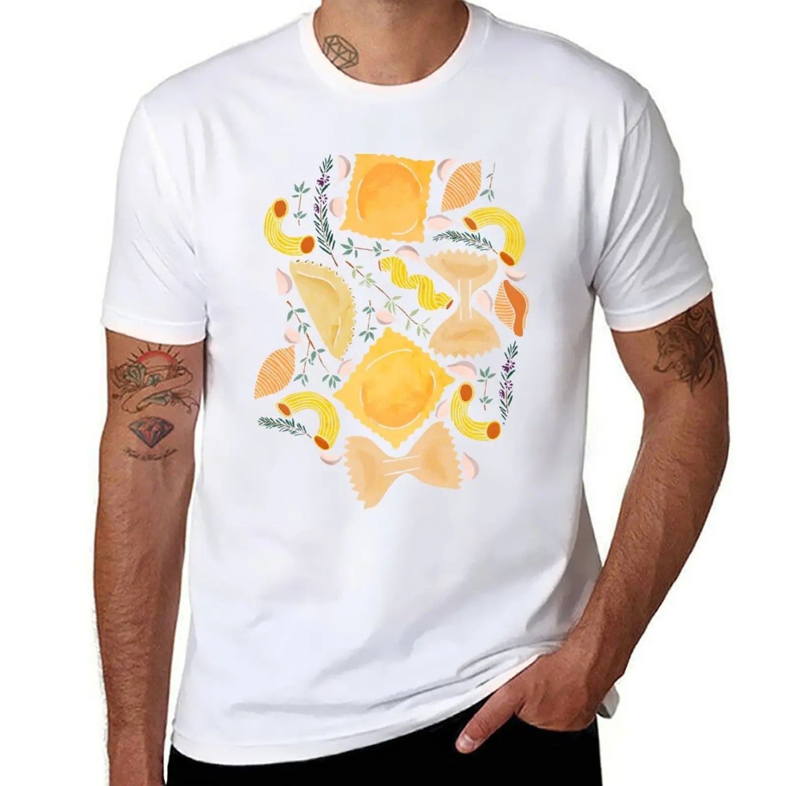 

Pasta Pattern on White T-Shirt anime t shirts oversize t shirts with prints T-Shirt