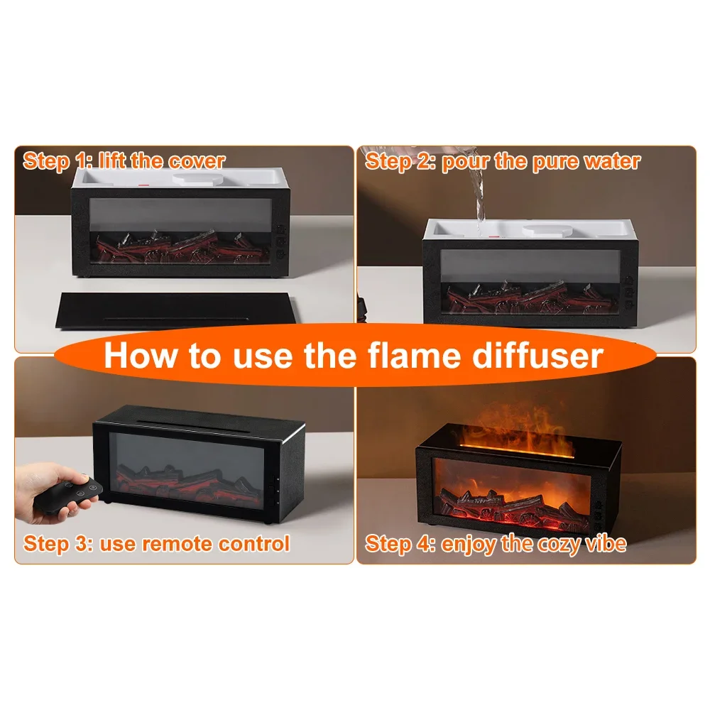 Waterless Flame Aroma Diffuser Remote Control Auto Shut Off LED Night Light Air Humidifier for Home Bedroom Office Gift Present