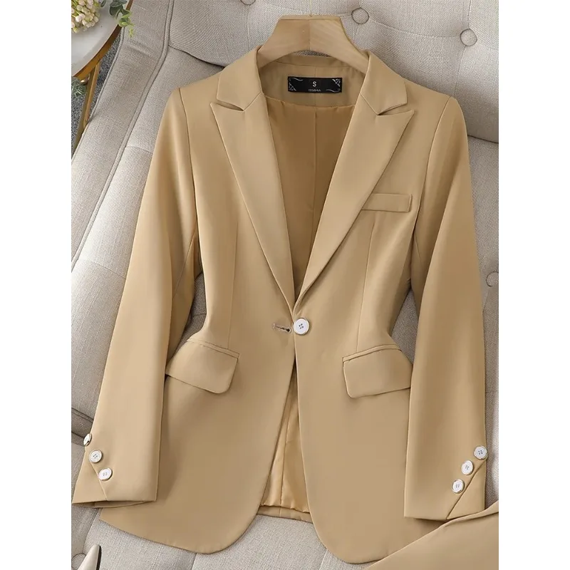 Blazer à manches longues pour femme, veste de bureau pour femme, manteau formel, vêtements d'affaires, vêtements de travail, jaune ingent, noir imbibé, solide