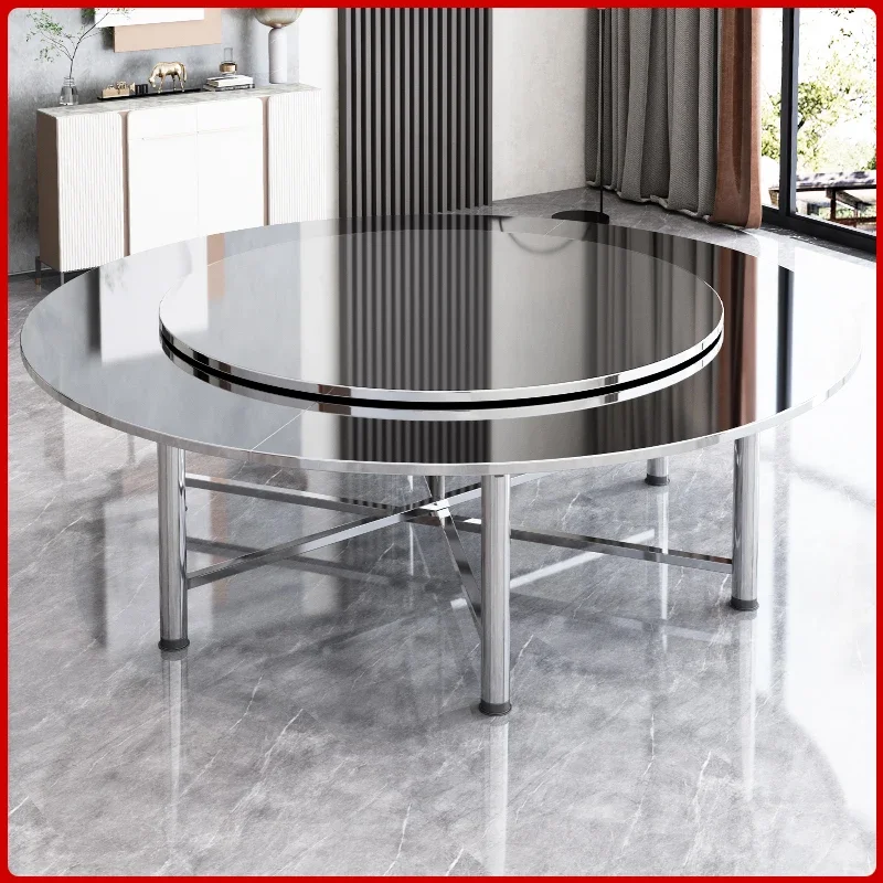 Thickened 304 stainless steel foldable turntable table round table household and commercial outdoor dining round table