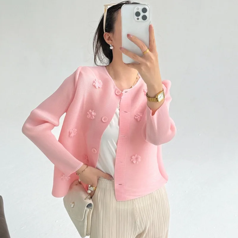 

Miyake 2026Spring New Arrival Long-Sleeve Top Pressed Crease Shirt Minimalist Cardigan Jacket Air-Conditioned Blouse Women Wear