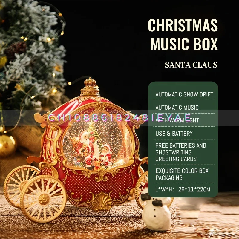 Hot Sale Pumpkin Carriage Christmas Lantern Resin Snow Globe with LED Light and Music Decorative Ornament for Home Gift