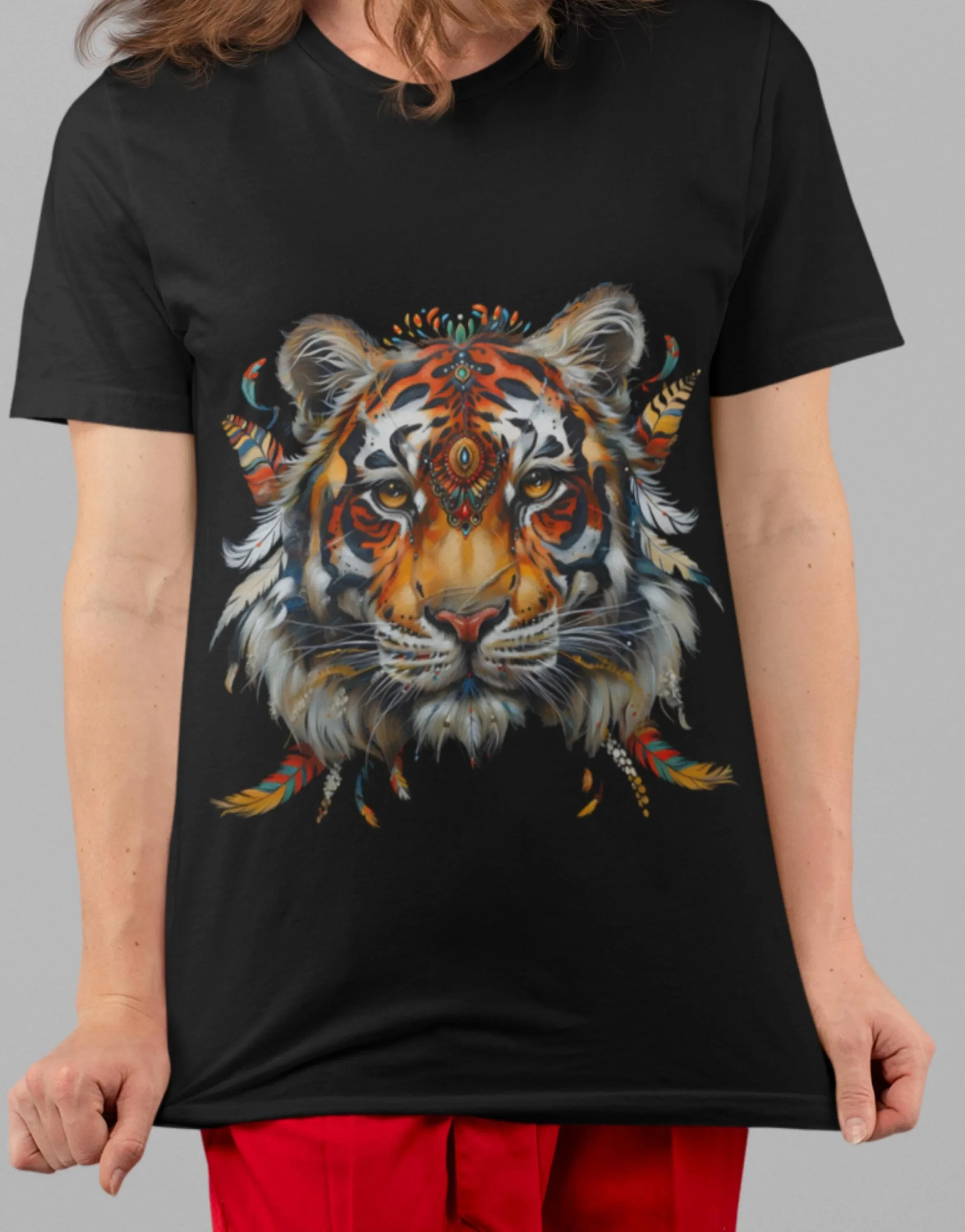 Hindu Tiger T Shirt Heavy Cotton Vibrant animal artwork Unique graphic tee Wildlife lovers art gift