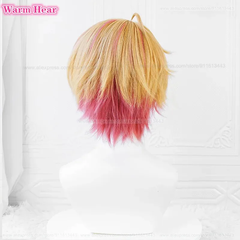 In Stock Hoshino Akuamarin Synthetic Anime 32cm Short Orange Gradient Pink Cosplay Heat Resistant Wigs + A Wig Cap