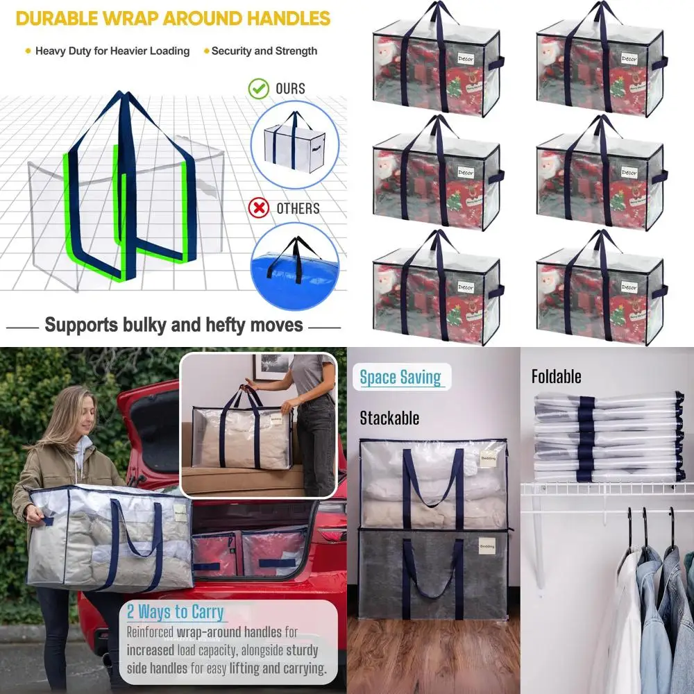 

6-Pack Clear Heavy Duty Storage Totes with Lids - Ideal for College Moves and Holiday Decorations