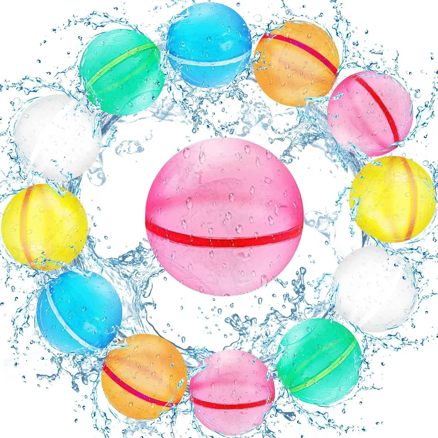 12 Pcs Reusable Water Balloons, Easy to Fill and Ziplock Water Bombs, Water Polo Summer Toys, Swimming Pool, Outdoor Water Games