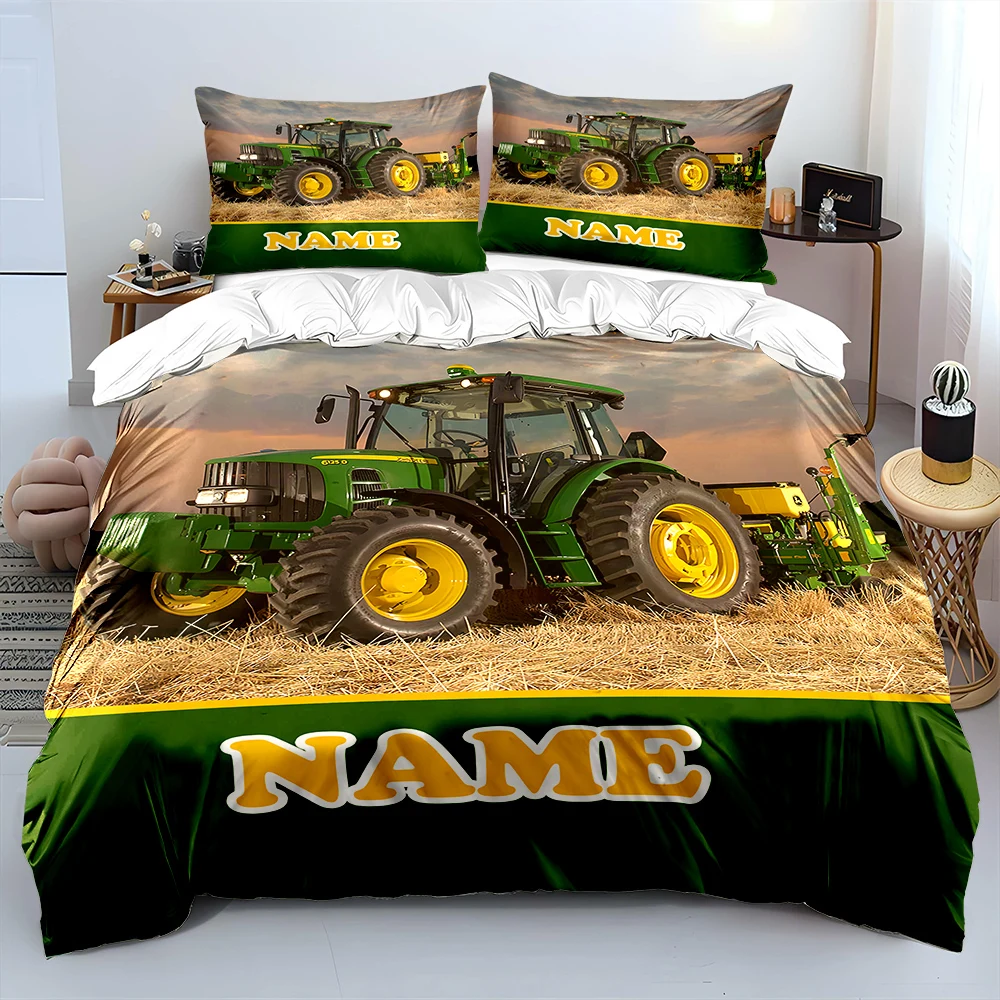 

3PC Name Custom Quilt Cover Tractor Print 1Duvet Cover 2 Pillowcases Adult Children Bedding Set Luxury Bed Comforter Set