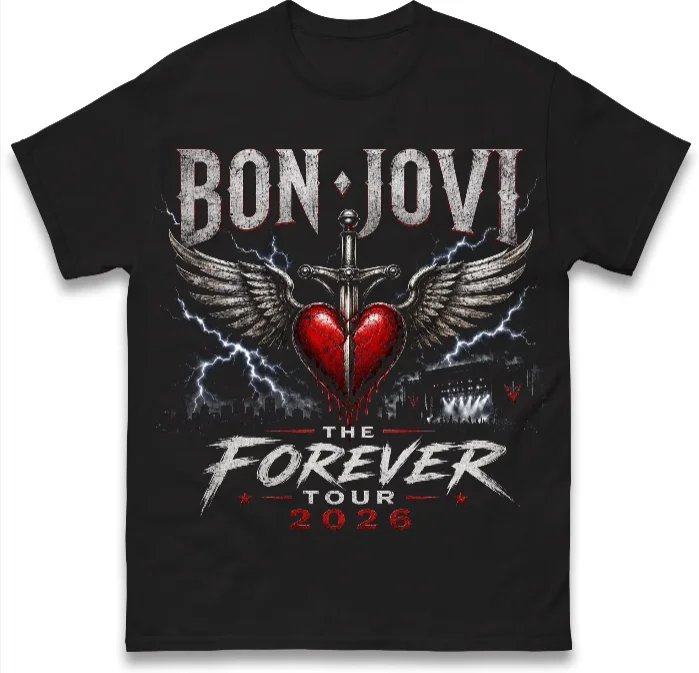 Unisex Y2k T Shirt Bon Jovi 2026 Forever Tour T-shirt Streetwear Harajuku Men Short Sleeved Top Women's T-shirt Family Matching