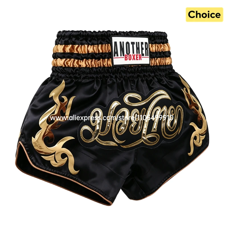 Professional Boxing Shorts Premium Satin Muay Thai Pants Black Classic Thai Boxing Kickboxing Sparring Cage Fight Training Short