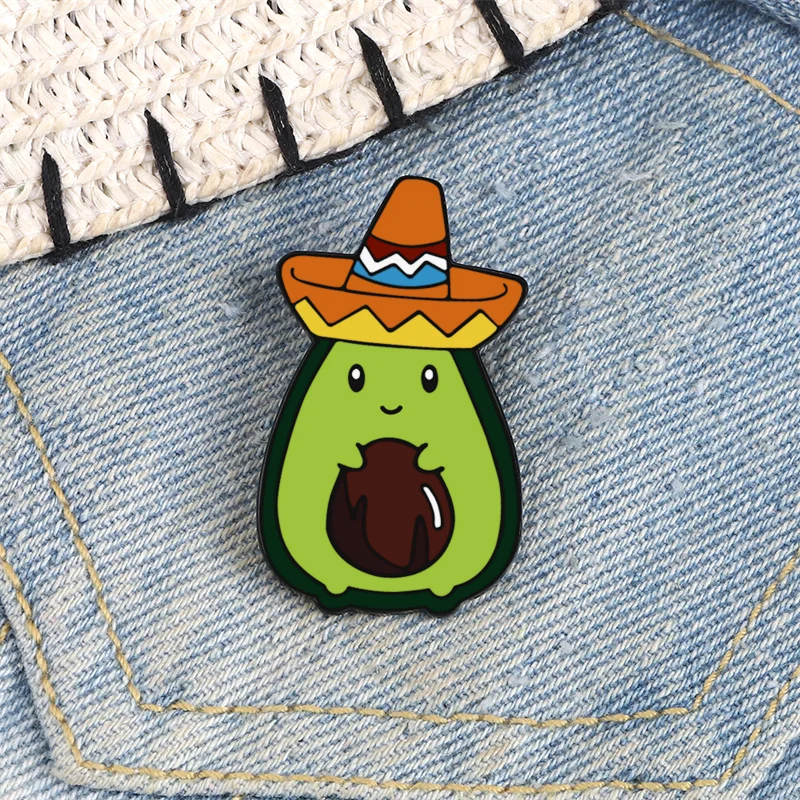 Cowboy Avocado Brooches Cool Green Fresh Fruit Enamel Pins Bag Clothes Lapel Pin Funny Cartoon Badge Women Jewelry Gift for Kids