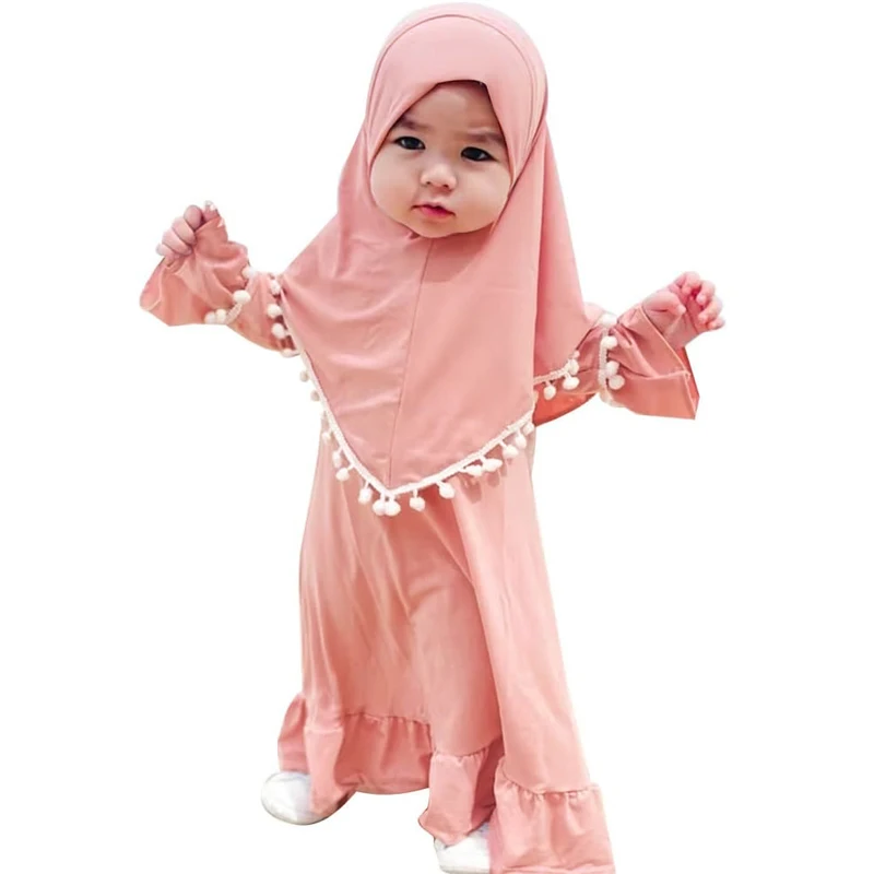 

New Khimar Abaya Set for Muslim Kids Girls Baby Clothing Islam Hijab Prayer Dress Niqab Nikab Burqa Kaftan Arabic Robe Outfits