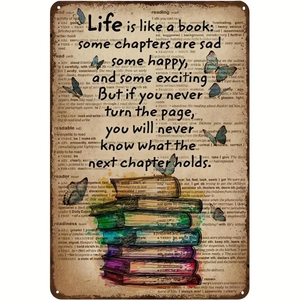 RetroReadingRoomSign 1 Stück Vintage-Metallschild – Design „Life Is Like A Book“, Retro-Metallposter, Vintage-Wohnzimmer-Wanddeko