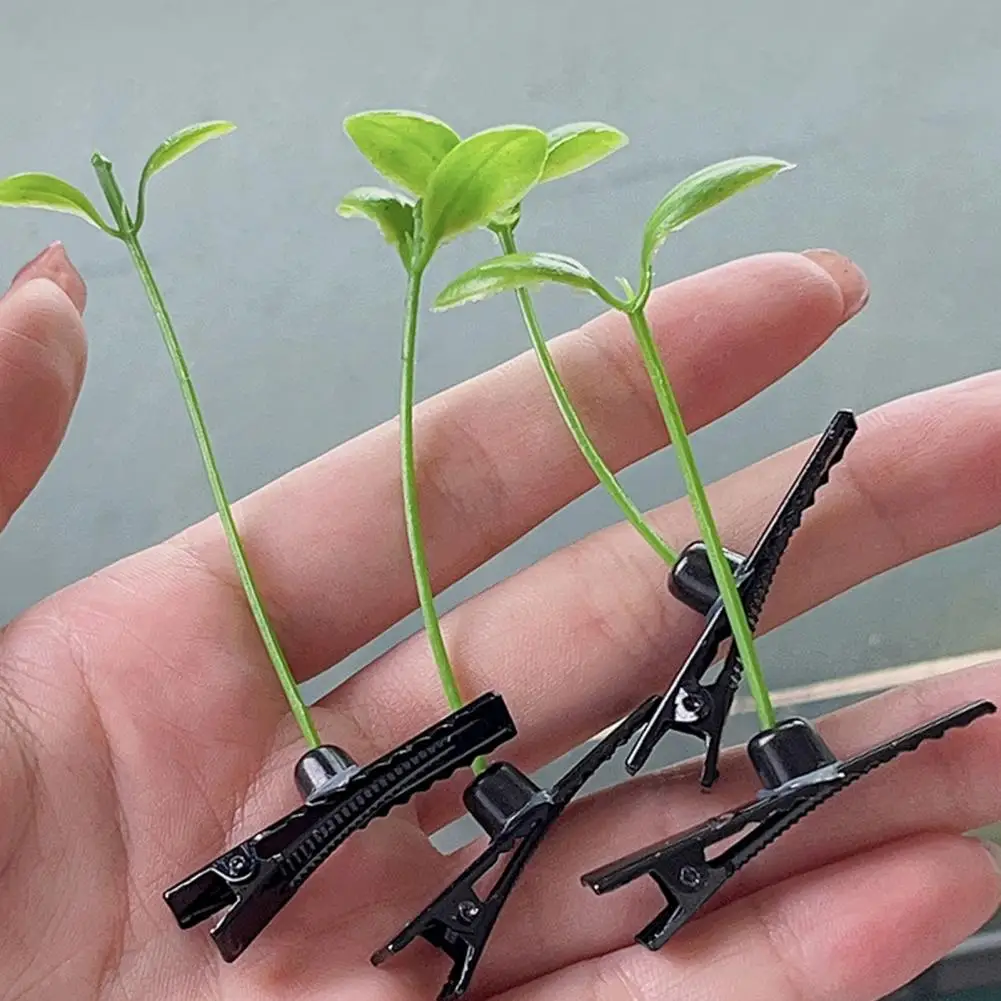 

Hat Decoration Pins Realistic Bean Sprout Hair Clip Set Funny Plant Hairpins with Spring Design Anti-slip Green Plant Hair for A