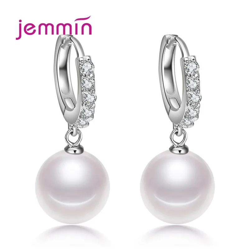 Genuine Freshwater Pearl 925 Sterling Silver Jewelry for Women Wedding Engagement Gift Zircon Paved Smooth Lever Back Earrings