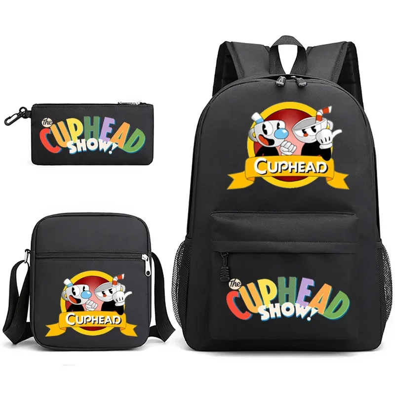 Popular Trendy Game Cuphead Show Print 3pcs/Set pupil School Bags Laptop Daypack Backpack Inclined shoulder bag Pencil Case