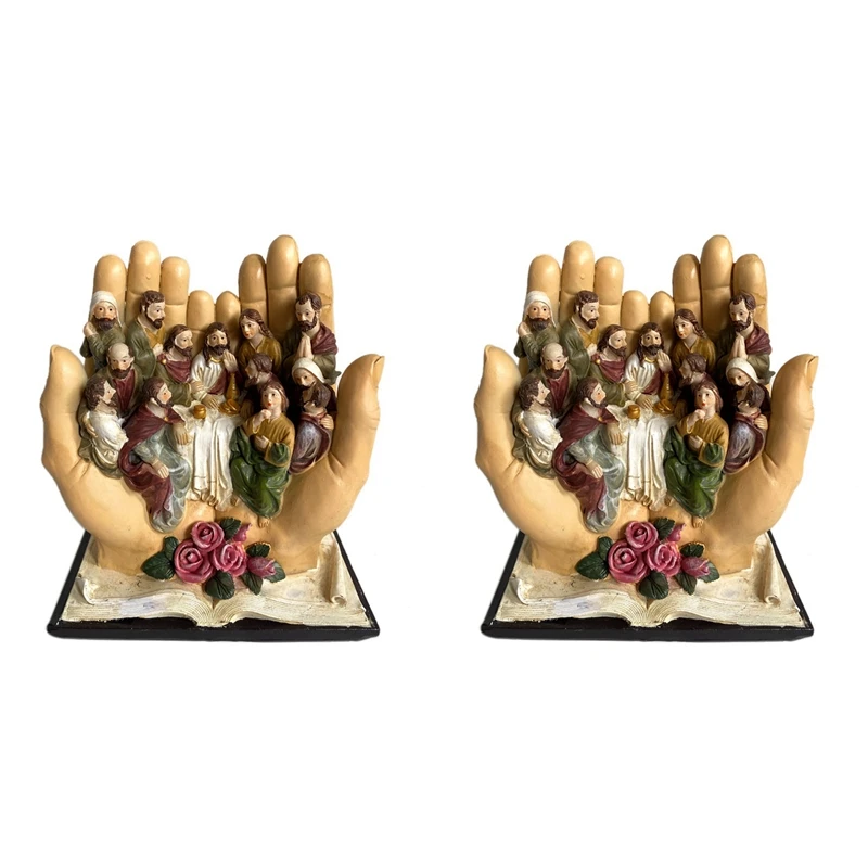 2X The Last Supper Scene Jesus And The 12 Disciples Religious Statue Christian Catholic Figurine Decor Decorative Gift-A