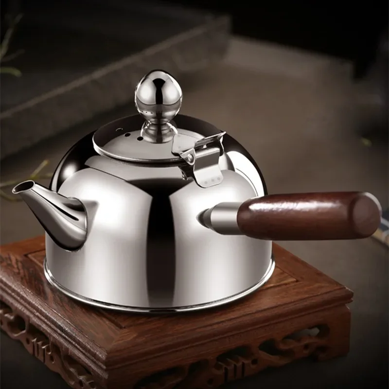 304 Stainless Steel Portable Side-handle Teapot, Long Spout Camping Travel Kettle for Make Tea, Outdoor Brewing