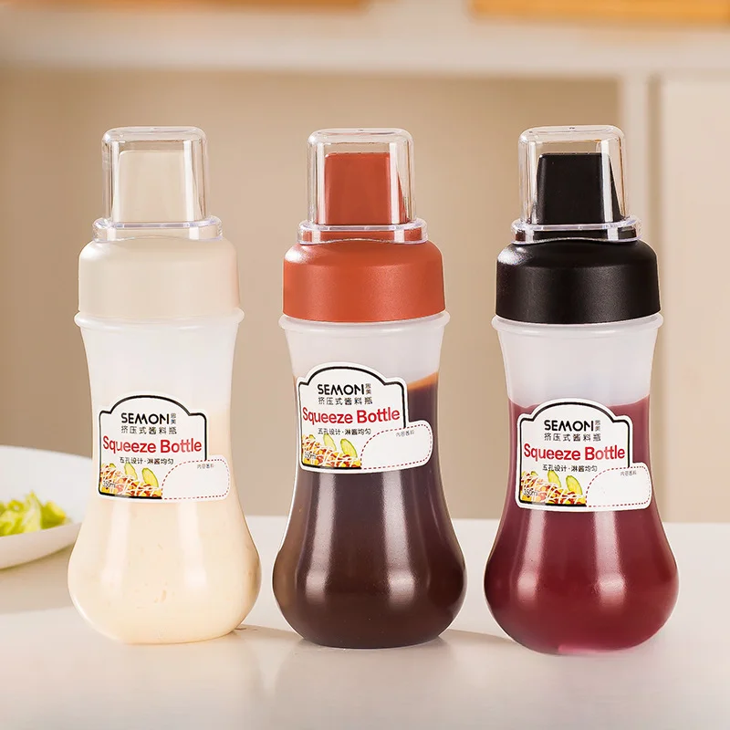 5 Hole Squeeze Bottles Condiment Bottles with Nozzles Ketchup Mayonnaise Squeeze Bottle Honey Dispenser Kitchen Supplies Gravy