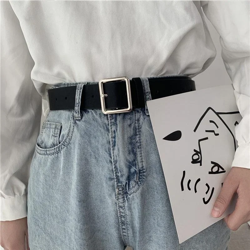 1pcs PU Leather Belt For Women Square Buckle Pin Buckle Jeans Black Belt Chic Luxury Brand Ladies Belt Female Waistband