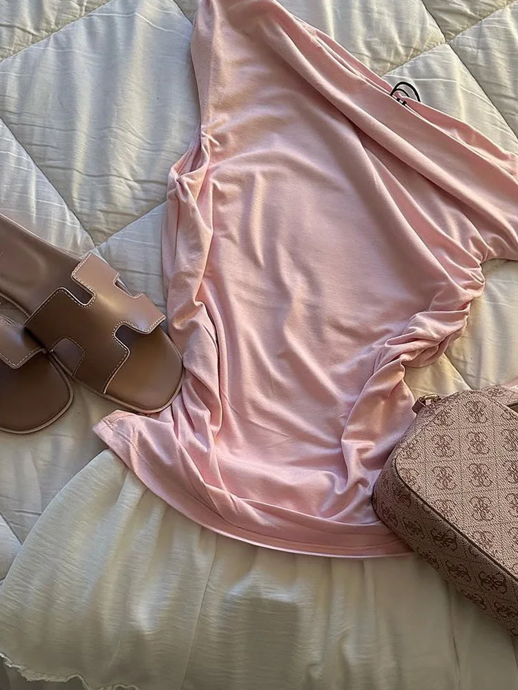 

Original Retro Slimming Pink oulder Bared Women's T-irt Summer Casual Sle ort Sve Cotton Blend Faion Design