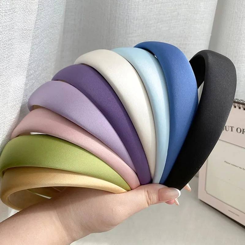 Vintage Satin Sponge Headband French Solid Color Simple Wide Face Wash Hair Band Korean Style High Skull Top Hair Accessories