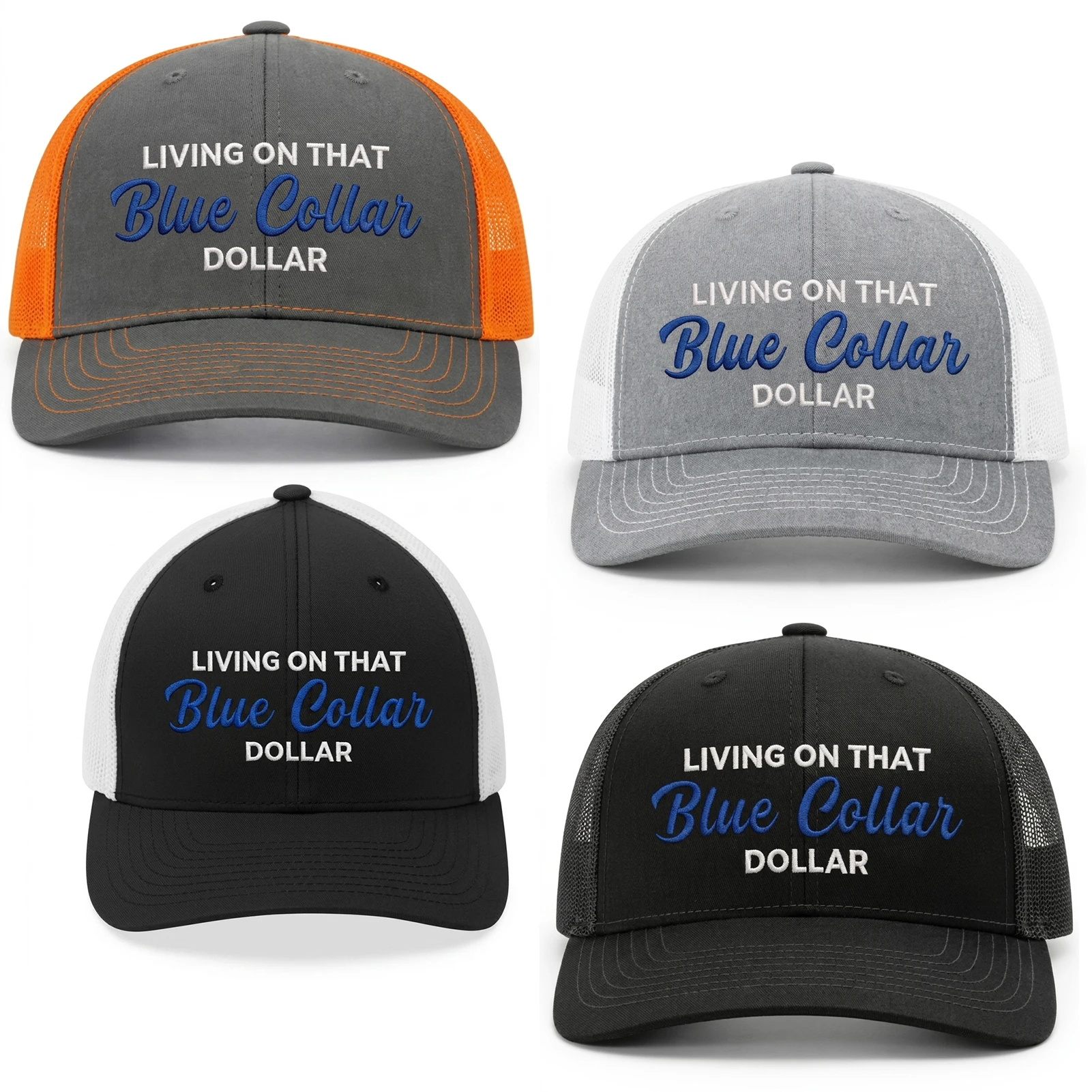 Blue Truck Driver Cap Blue Collar Work-wear Baseball Hat For Men Cotton-Polypropylene Blend Adjustable Closure