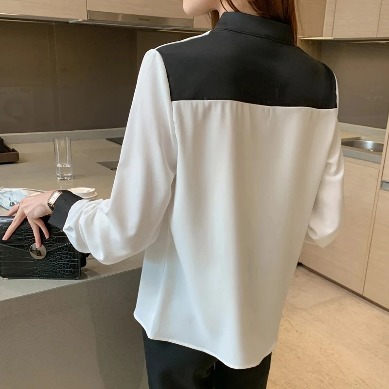 Autumn New Casual V-neck Women\'s Blouse 2023 Spring Office Lady Long Sleeve Chiffon Shirts Fashion Korean Style Tops 11189