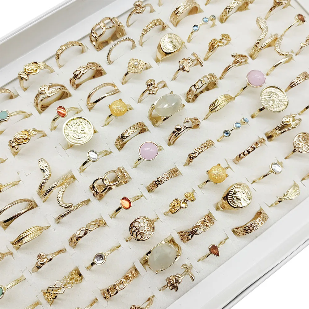 Lote de 50 Anillos de Aleación de Estilo Mixto para Mujer, Color Caramelo, Cristal Redondo, Anillos Delgados para las Articulaciones, Joyería Linda para Fiestas y Bares