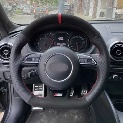 Black Suede Leather Car Steering Wheel Cover Steering Wheel Braid For Audi  S3 A5 A7 RS7 S7 SQ5 S6 S5 RS5 S4 RS4 2012-2018