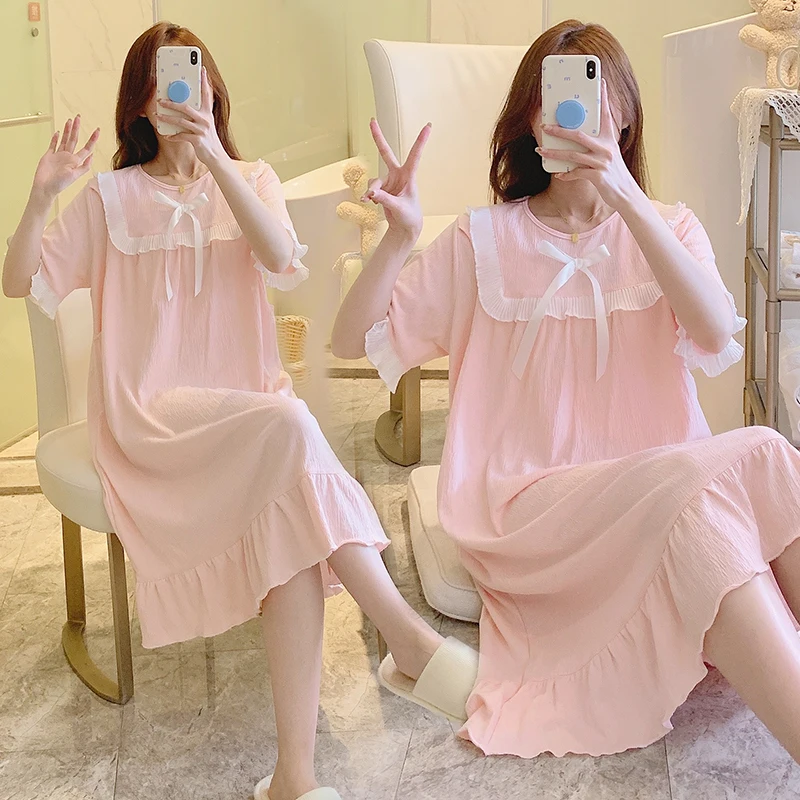 

3XL Summer Cotton Maternity Nursing Sleepwear Loose Night Dress Sweet Home Lounge Wear Nightwear for Pregnant Women Hospital Use