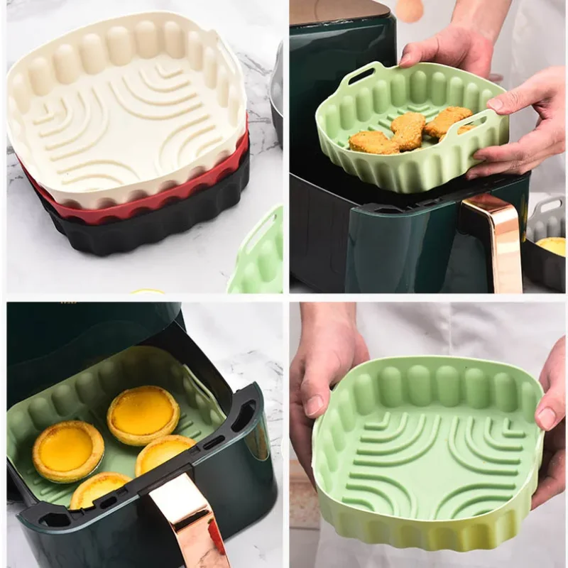 Square Silicone Air Fryer Liners Reusable Air Fryer Pot Air Fryer Accessories Inserts For 4 To 7 Qt Oven Microwave