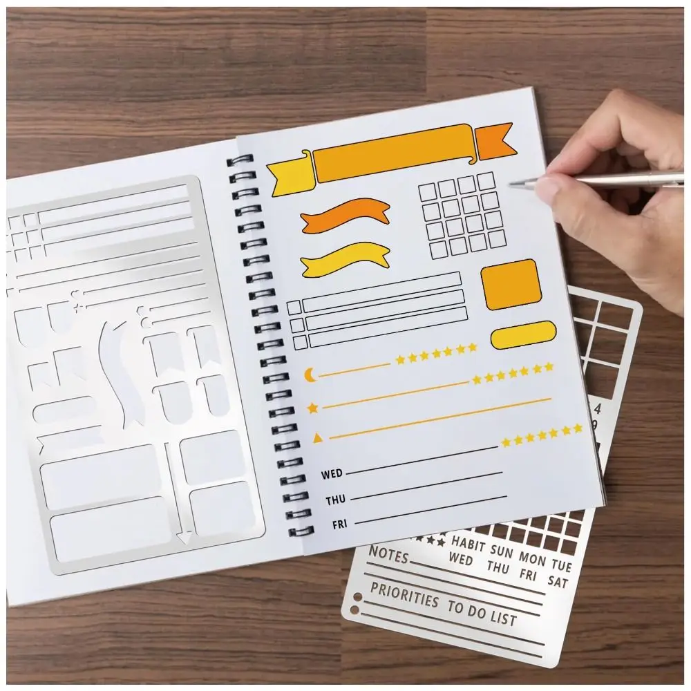 Stainless Steel Template Ruler Hollow Double-Sided Template Planner Stencil DIY Portable Bookmark Ruler for Scrapbooking