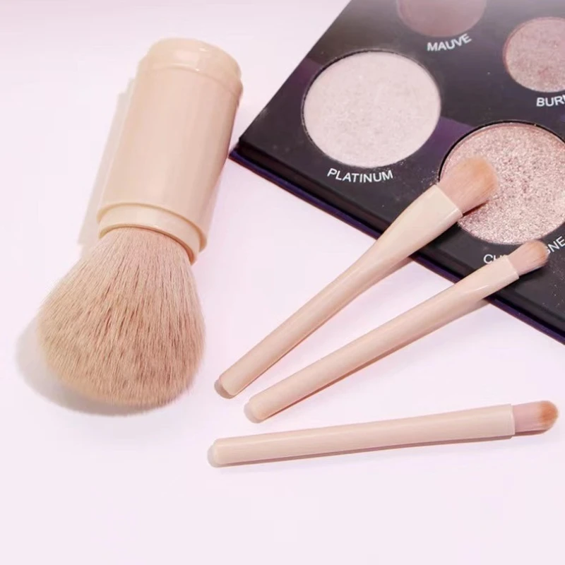 4 in 1 มินิน่ารักแปรงแต่งหน้าแปรงแต่งหน้าท่องเที่ยวชุด Retractable Professional Foundation Blending Powder แปรงอายแชโดว์