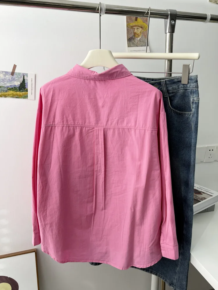 Lazy style shirt women's 2025 new letter embroidered POLO collar Korean version loose shirt with knitted shawl