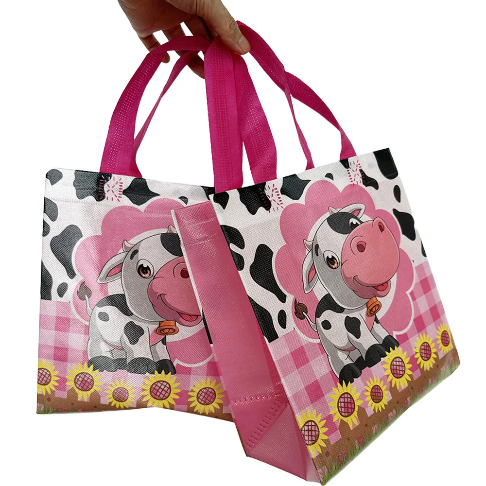 Farm Animal Party Reusable Barnyard with Handles Non Woven Farm Goodie Candy Treat Bags Birthday Party Gift Tote Barn Yard Pink