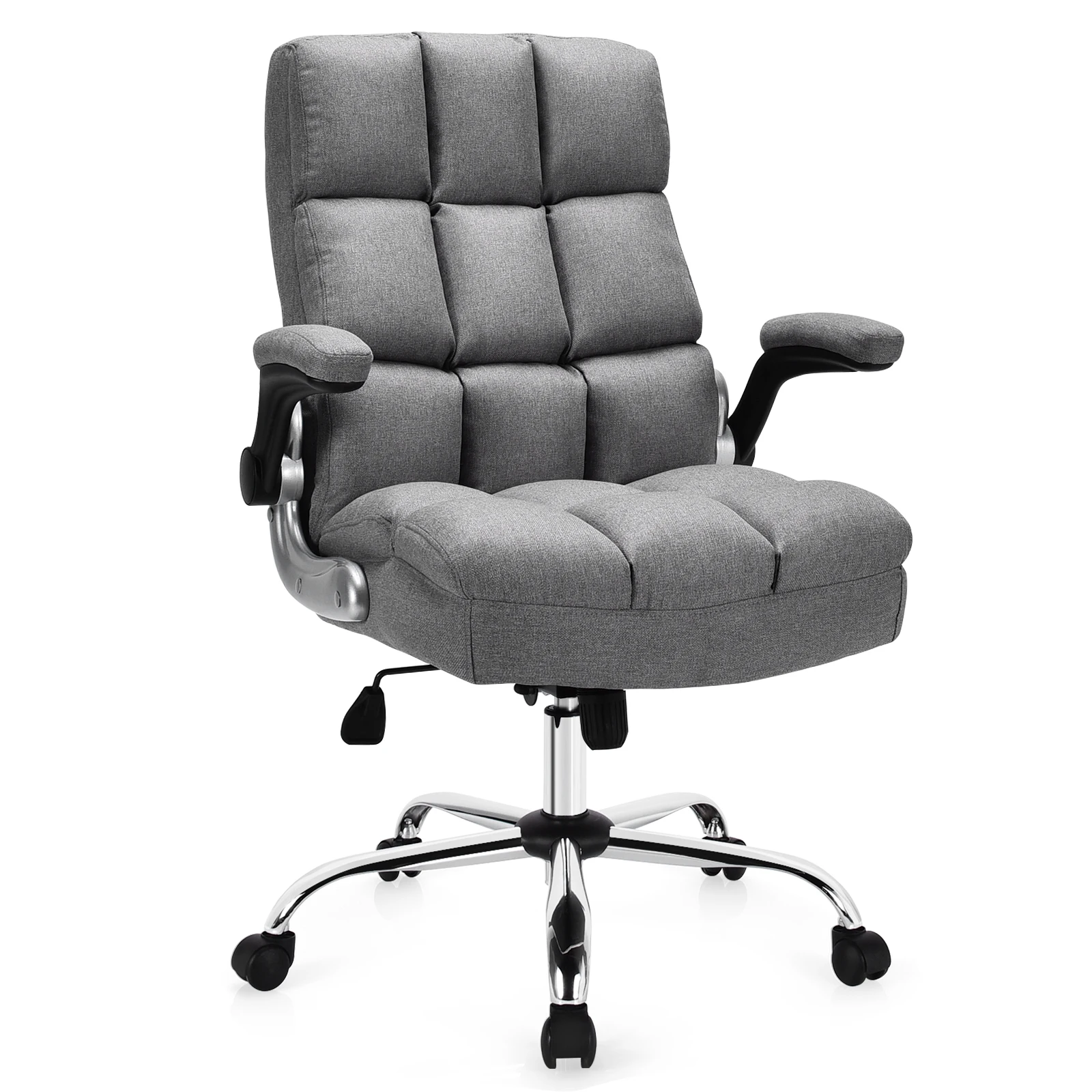 High Back Big & Tall Office Chair Adjustable Swivel w/Flip-up Arm Grey