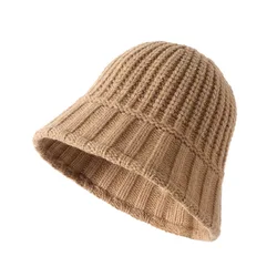 Knitted Bucket Hat Women Winter Autumn Wide brimmed Fisherman Cap Outdoor Casual Solid Color Striped Hat Vintage New