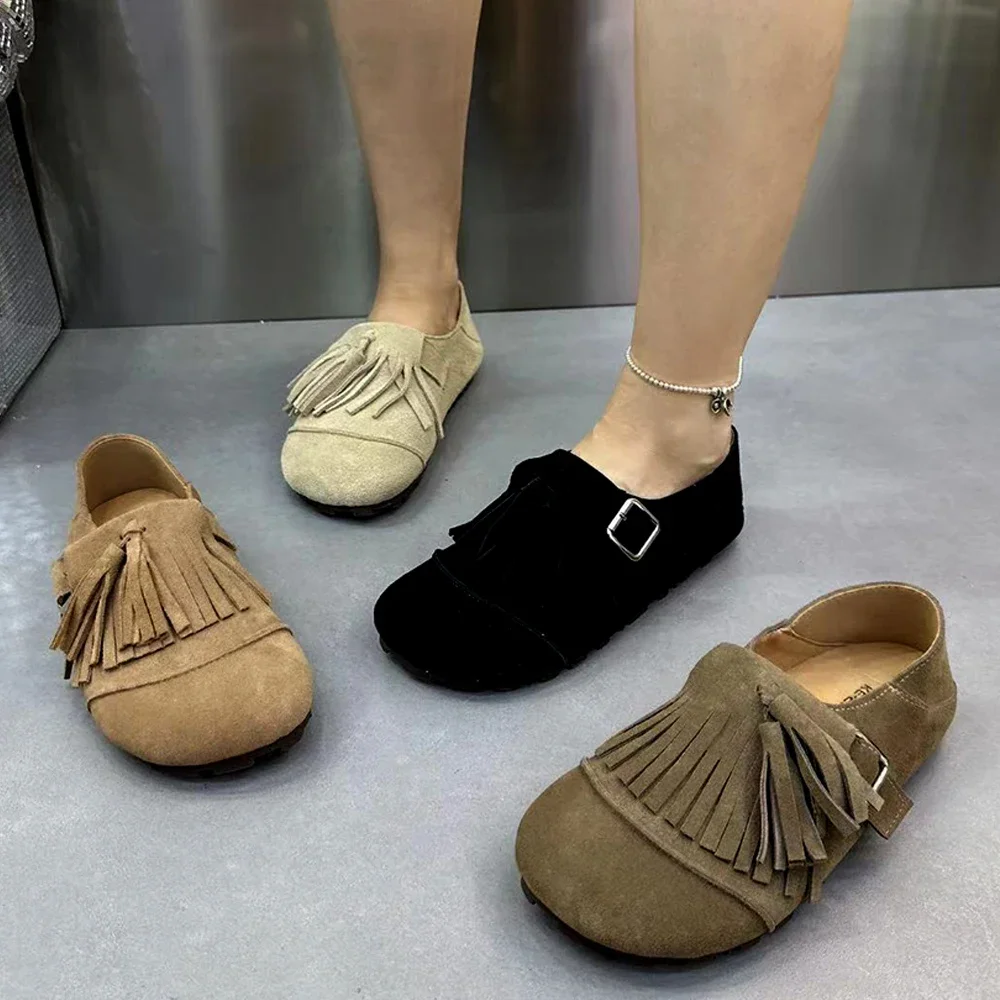 

Careaymade-Новая женская обувь ручной работы из натуральной кожи с воротником носком, модные повседневные женские лоферы больших размеров с кисточками, женские туфли на плоской подошве