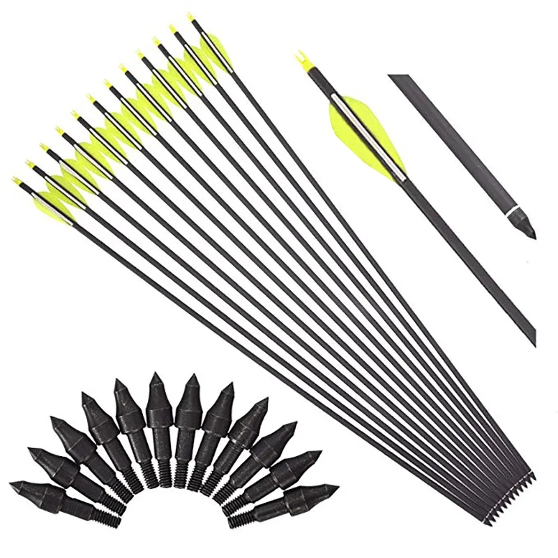 

Mix Carbon Arrows for Compound Bow Exercise Hunting, Plastic Vanes, Target Point 100gr, 2.7 in, 6 PCs, 24PCs