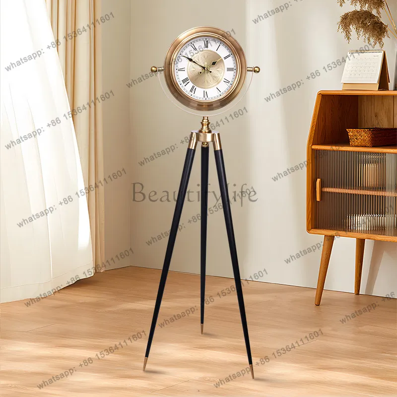 American retro living room atmospheric silent floor clock European creative tripod household light luxury desktop clock
