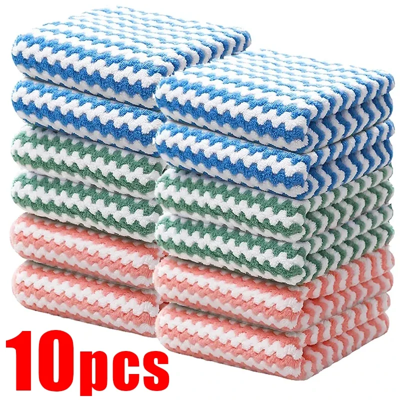 10/1PCS Coral Fleece Dishcloths Microfiber Super Absorbent Pan Pot Pads Dishrag Kitchen Dishes Cleaning Towels Napery Dishcloth