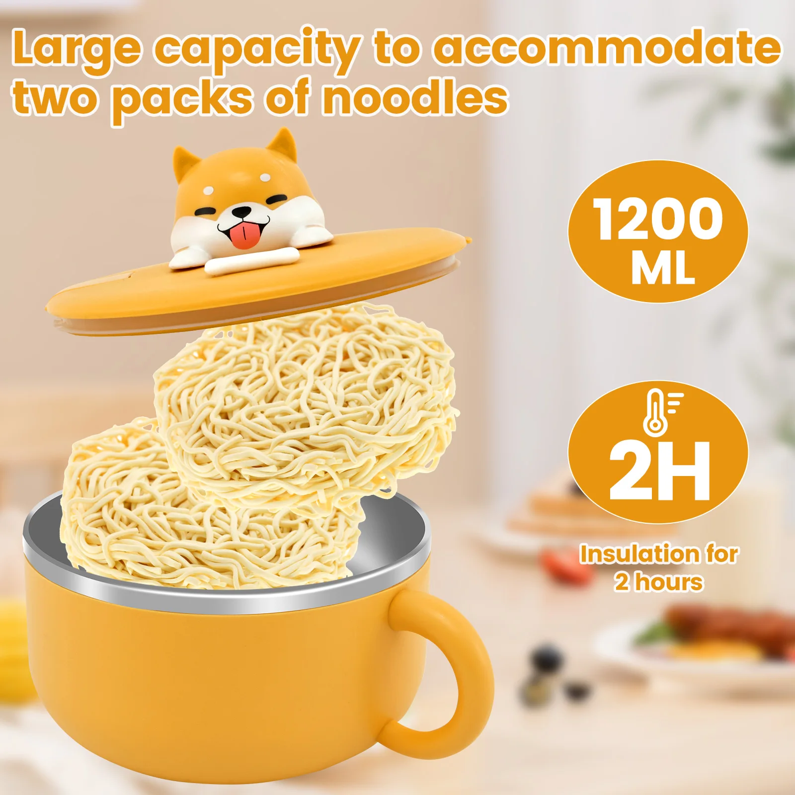 1200ml Ramen Bowl Cooker Instant Noodle Bowl with Fork Spoon Leakproof Ramen Bowl 304 Stainless Steel Noodles Bowl Easy To Wash