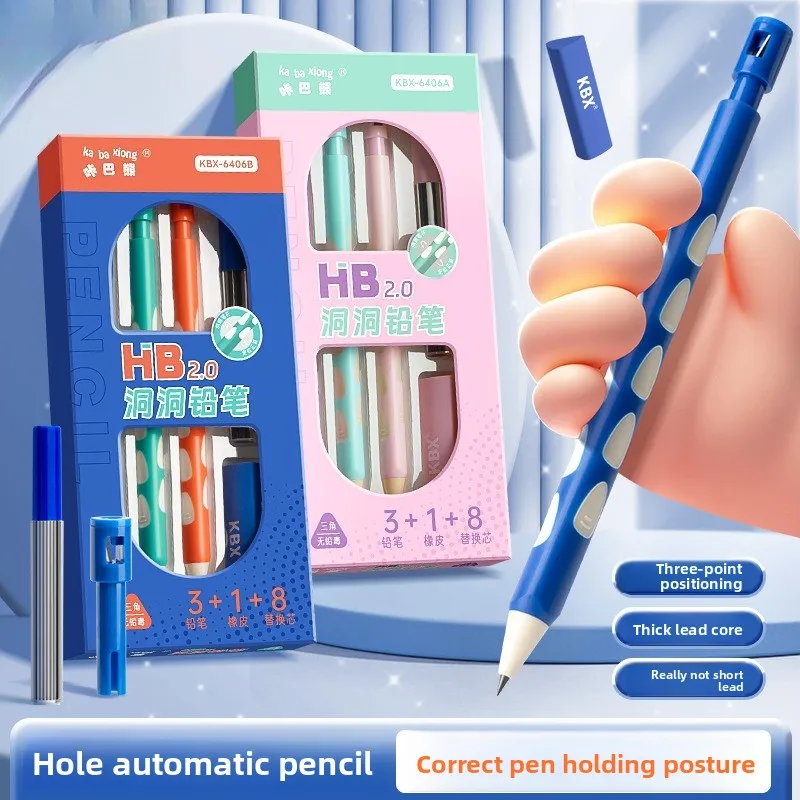 Triangular Hole Grip Automatic Pencil Posture Correction HB Thick Lead Refillable No Sharpening Student Writing Stationery