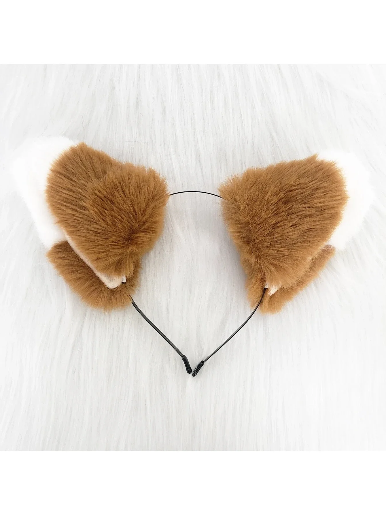 ที่คาดผมหูสัตว์น่ารักสไตล์โลลิต้า  ผ้ากำมะหยี่สีน้ำตาลอ่อนและสีขาว  พร้อมซับในสีผิว  อุปกรณ์เสริมหูแมว