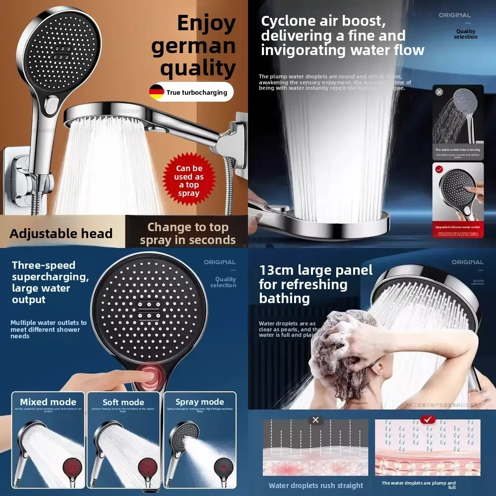 

Универсальная душевая лейка высокого давления для домашней ванной комнаты с функцией тропического душа, регулируемыми настройками и простым управлением